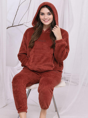 Keenuu Women Solid Red Night Suit Set