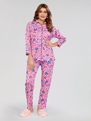 Soor Panchi Women Printed Pink Night Suit Set