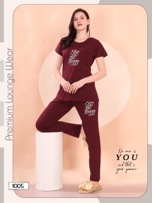 SHLOKE Girls Solid Maroon Night Suit Set