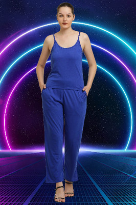 CANIDAE Women Solid Blue Top & Pyjama Set