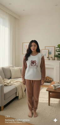 Bellwell Women Animal Print Brown Night Suit Set