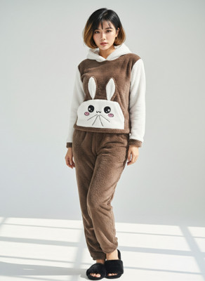 SKG Women Self Design Brown Night Suit Set