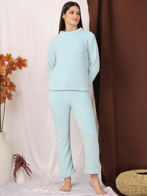 ETC Women Solid Blue Night Suit Set