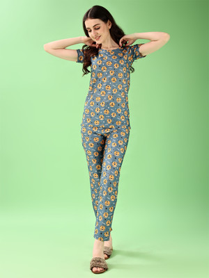 Miren Women Printed Grey Top & Pyjama Set