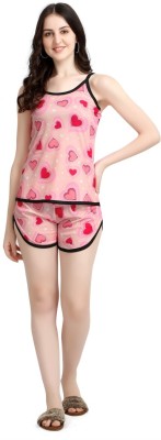 Easy choise Women Printed Pink Top & Shorts Set