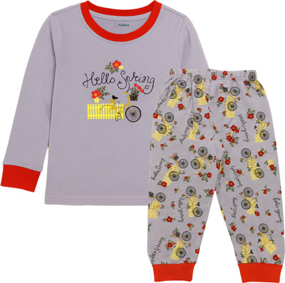 Kidbea Baby Boys & Baby Girls Printed Purple Night Suit Set