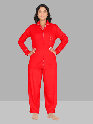 HEENA AND METT Women Ombre/Dyed Red Shirt & Pyjama set
