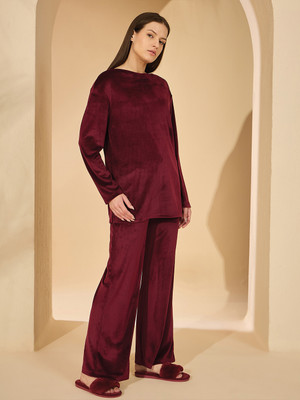 SWEET DREAMS Women Solid Maroon Top & Pyjama Set