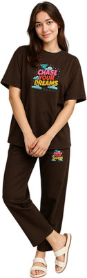 Shonisha Women Printed Brown Top & Pyjama Set