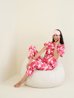 SWEET DREAMS Women Floral Print Pink Top & Pyjama Set