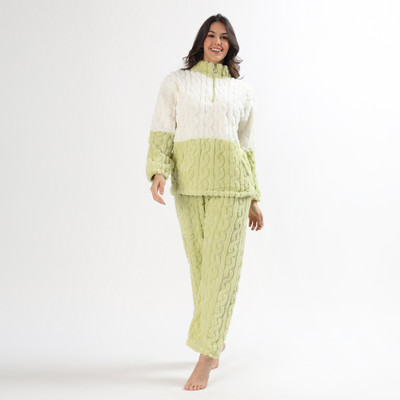 PQN PARTY QUEEN Women Self Design White, Light Green Night Suit Set