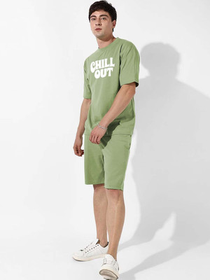 SHOPYCLICK Men Printed Light Green Night Suit Set