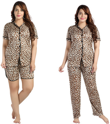 Nicehug Women Animal Print Multicolor Top & Pyjama Set