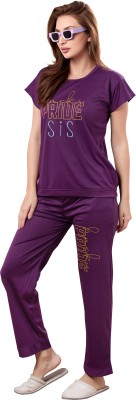 BAILEY SELLS Women Printed Purple Night Suit Set