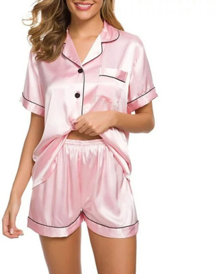 Vd hub Women Solid Pink Night Suit Set