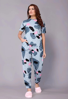 BlackBasket Women Printed Grey Night Suit Set
