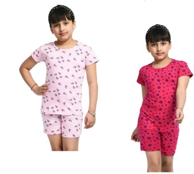 IndiWeaves Girls Printed Multicolor Top & Shorts Set