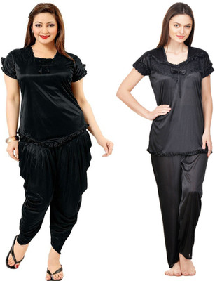 PHALIN Women Solid Black Top & Pyjama Set