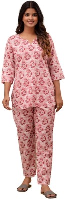 FERANOID Women Printed Pink Top & Pyjama Set