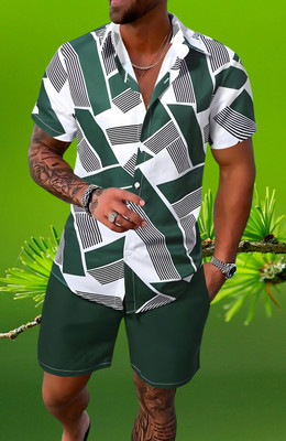 DHAMELIYA ENTERPRISE Men Printed Green, White Top & Shorts Set