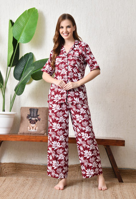 Neha Enterprises Women Floral Print, Printed, Graphic Print Red Night Suit Set