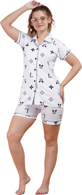 SPLORR Women Printed White Top & Shorts Set