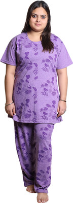 HouseOfCommon Women Printed Purple Top & Pyjama Set