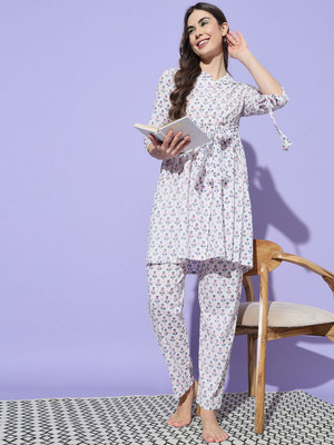 ETC Women Printed White Night Suit Set