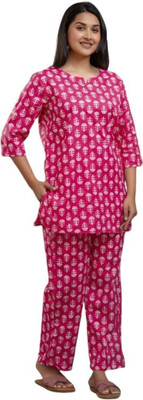 SAYANG Women Printed Pink Top & Pyjama Set