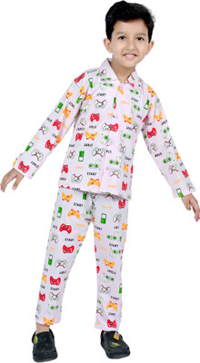 The RN creation Boys & Girls Printed Pink Night Suit Set