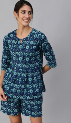 ishaanvi fashion Women Printed Blue Top & Shorts Set