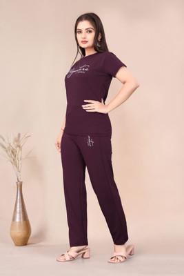 sai fashion Women Printed Purple Night Suit Set