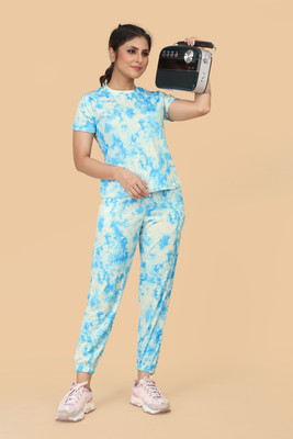 DADX Women Ombre/Dyed Light Blue Night Suit Set