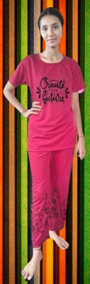 GSGARMENT Women Printed Pink Top & Pyjama Set