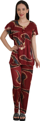 Redglo Women Printed Red Top & Pyjama Set