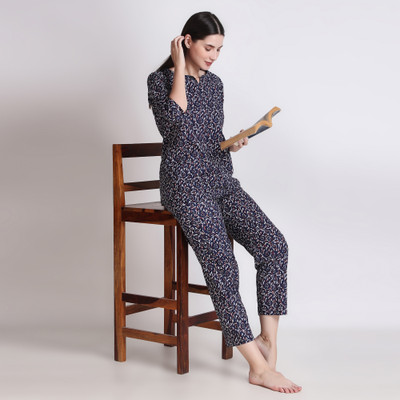 DreamBe Women Printed Blue Night Suit Set