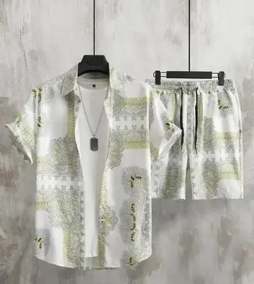 GLORYFEB Men Printed White Night Suit Set