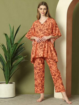 ETC Women Printed Orange Night Suit Set