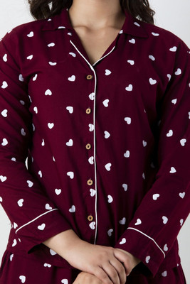 Sanwariya Women Printed Maroon Night Suit Set