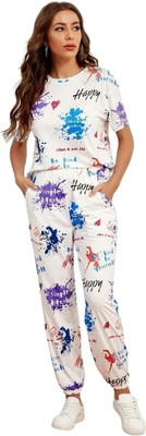 HouseOfCommon Women Printed White Night Suit Set