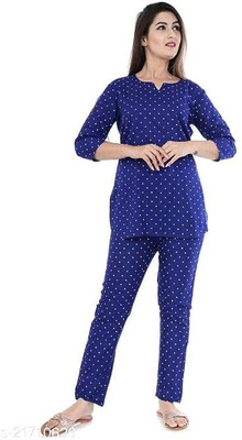 SRIBALAJIHOSIE Women Printed Blue Night Suit Set