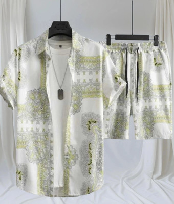 THEBROSSCO Men Printed Light Green Night Suit Set