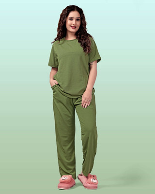 DreamBe Women Solid Green Top & Pyjama Set