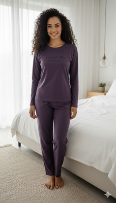AVNOUR Women Printed Purple Shirt & Pyjama set