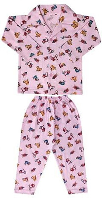 MW PRINTS Baby Boys & Baby Girls Printed Pink, Multicolor Night Suit Set