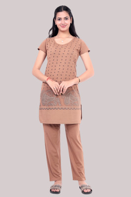 MISWISH Women Solid Beige Night Suit Set