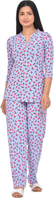 Digsel Cool Cotton Women Printed Purple Top & Pyjama Set