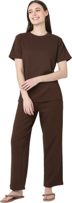 Smarty Pants Women Self Design Brown Night Suit Set