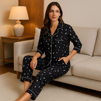 rashmi shree creation Women Printed Black Shirt & Pyjama set