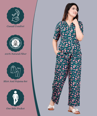 MintMarie Women Geometric Print Blue Night Suit Set